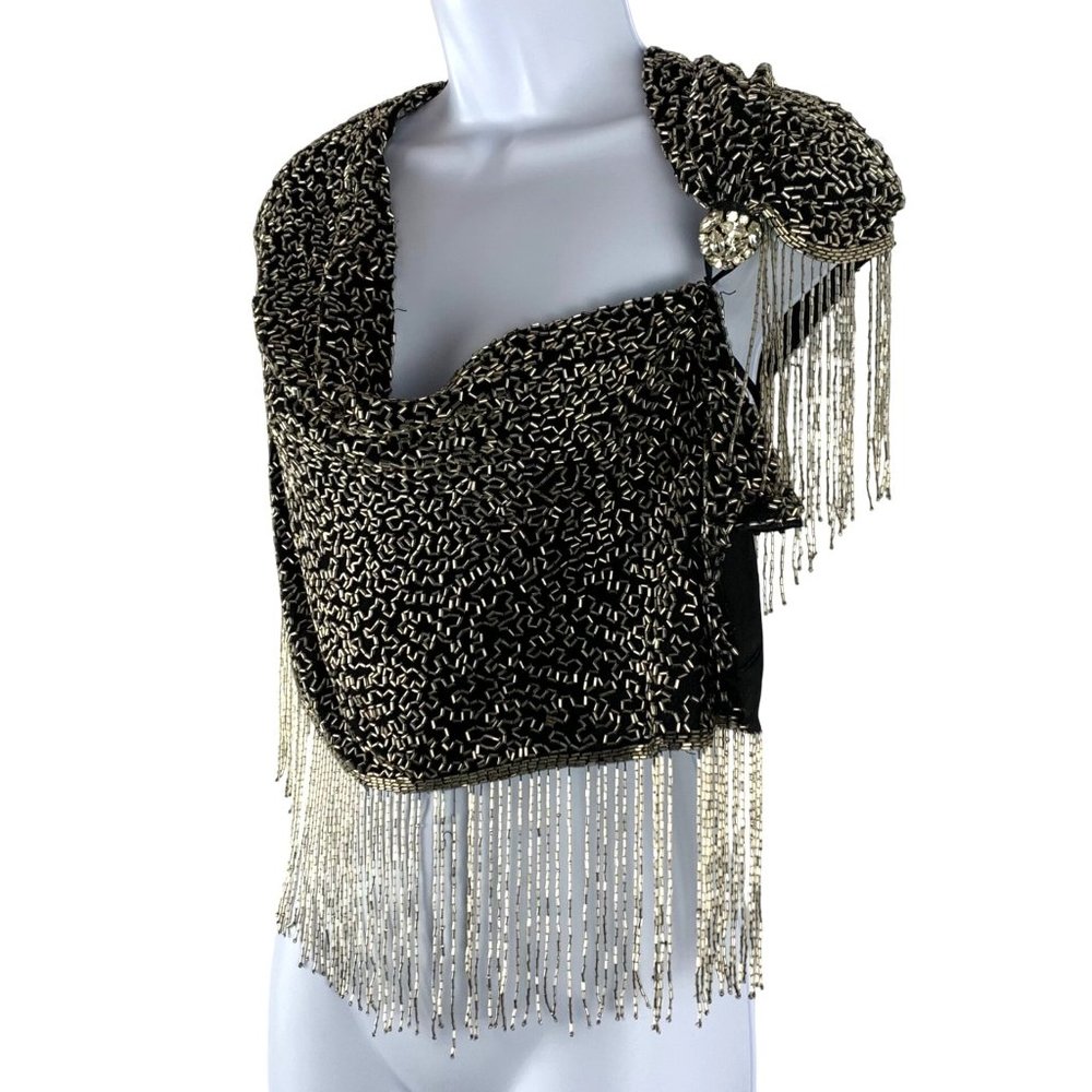 Beaded Fringe Black, Gold, Silver Women's Scarf